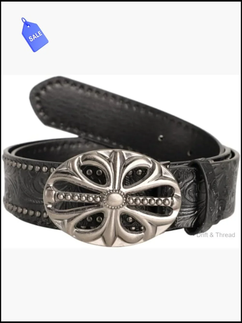 Studded Hollow Flower Buckle Pu Leather Belt Y2k Punk Gothic Grunge Alt